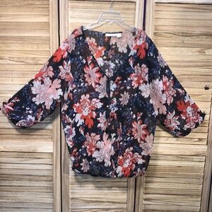 New Glory Long Sleeve Sheer Blouse Red White 3X